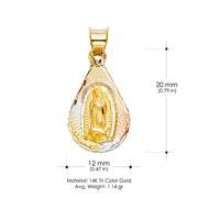 14K Gold Diamond Cut Guadalupe Stamp Religious Pendant