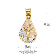 14K Gold Diamond Cut Jesus Stamp Charm Pendant with 0.9mm Wheat Chain Necklace