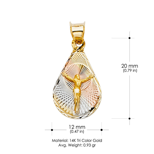 14K Gold Diamond Cut Jesus Stamp Religious Charm Pendant with 1.2mm Box Chain Necklace