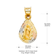 14K Gold Diamond Cut Guadalupe Stamp Religious Pendant