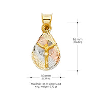 14K Gold Jesus Crucifix Stamp Pendant with 2.3mm Hollow Cuban Chain