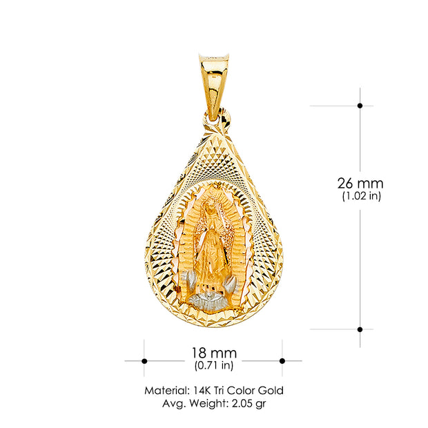 14K Gold Guadalupe Stamp Pendant with 2.6mm Valentino Star Chain