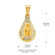 14K Gold Guadalupe Stamp Pendant with 2.1mm Valentino Chain