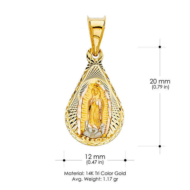 14K Gold Guadalupe Stamp Pendant with 2.3mm Hollow Cuban Chain