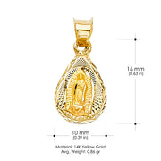 14K Gold Guadalupe Stamp Pendant with 2mm Hollow Cuban Bevel Chain