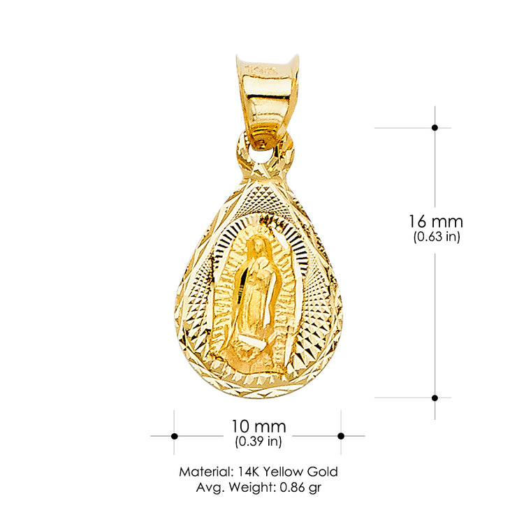 14K Gold Diamond Cut Guadalupe Stamp Religious Pendant