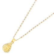 14K Gold Guadalupe Stamp Pendant with 1.5mm Valentino Chain