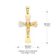 14K Gold Crucifix Jesus Cross Stamp Pendant with 2.3mm Figaro 3+1 Chain