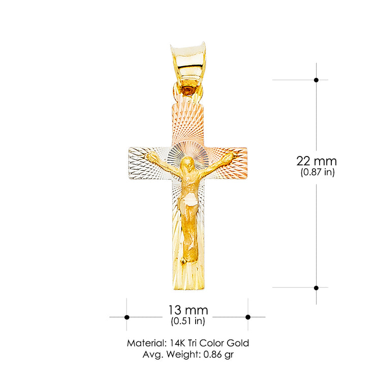 14K Gold Diamond Cut Crucifix Jesus Cross Stamp Religious Pendant