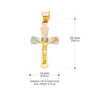 14K Gold Diamond Cut Crucifix Jesus Cross Stamp Charm Pendant with 0.9mm Wheat Chain Necklace