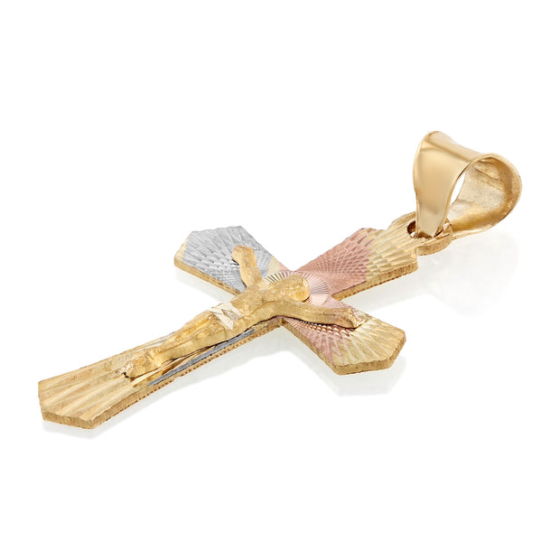 14K Gold Crucifix Jesus Cross Stamp Pendant with 2.1mm Valentino Chain