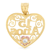 14K Gold Quinceanera Heart Pendant with 2.3mm Hollow Cuban Chain