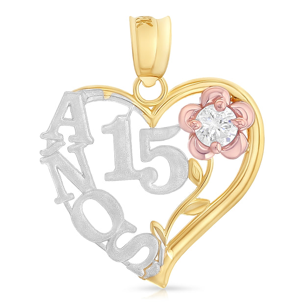 14K Gold Quinceanera Heart Pendant with 2.6mm Valentino Star Chain