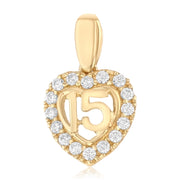 14K Gold Quinceanera Heart CZ Pendant with 2mm Hollow Cuban Bevel Chain