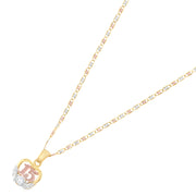 14K Gold Quinceanera Heart CZ Pendant with 1.5mm Valentino Chain