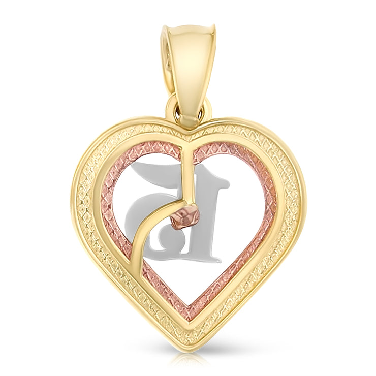 14K Gold Quinceanera Heart Pendant with 2mm Hollow Cuban Bevel Chain