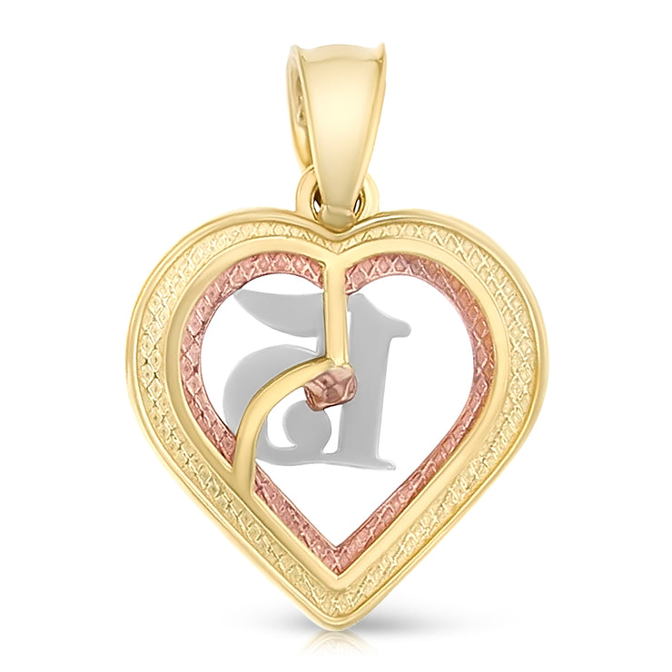 14K Gold Quinceanera Heart Pendant with 2mm Figaro 3+1 Chain