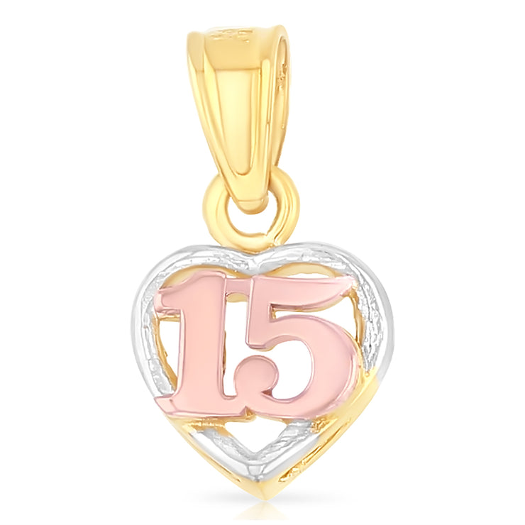 14K Gold Quinceanera Heart Pendant with 1.5mm Valentino Chain