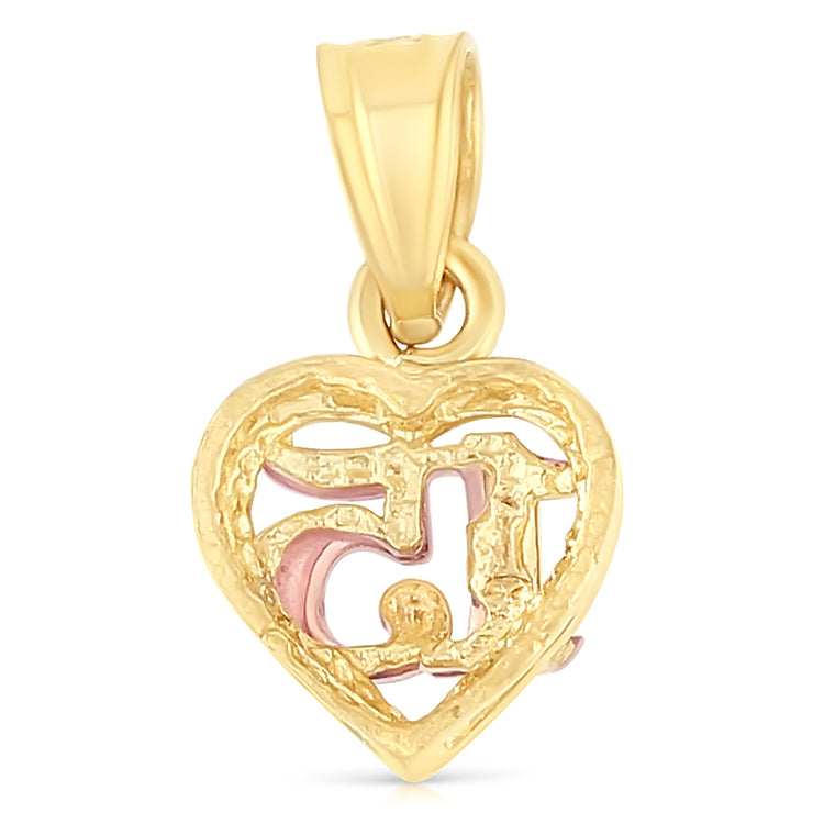 14K Gold Quinceanera Heart Pendant with 2mm Hollow Cuban Bevel Chain