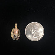 14K Gold Sweet 15 Years Quinceanera Virgin Mary Round Charm Pendant with 0.8mm Box Chain Necklace