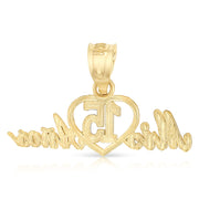 14K Gold Sweet 15 Years Quinceanera Heart Mis 15 Anos Charm Pendant with 0.8mm Box Chain Necklace