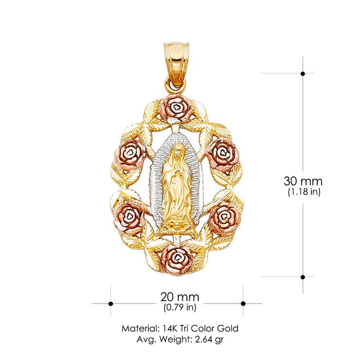 14K Gold Religious Guadalupe Charm Pendant