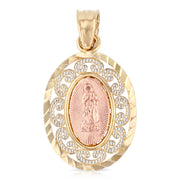 14K Gold Religious Guadalupe Charm Pendant with 0.8mm Box Chain Necklace