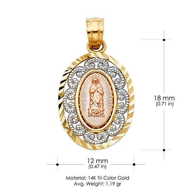 14K Gold Guadalupe Pendant with 2.3mm Hollow Cuban Chain