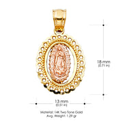 14K Gold Religious Guadalupe Charm Pendant