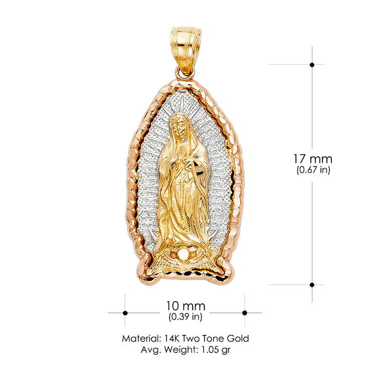 14K Gold Guadalupe Pendant with 1.6mm Figaro 3+1 Chain