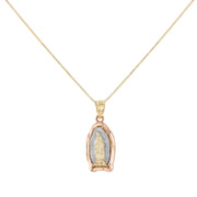 14K Gold Religious Guadalupe Charm Pendant with 0.6mm Box Chain Necklace