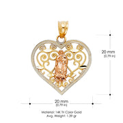 14K Gold Guadalupe Pendant with 2mm Figaro 3+1 Chain