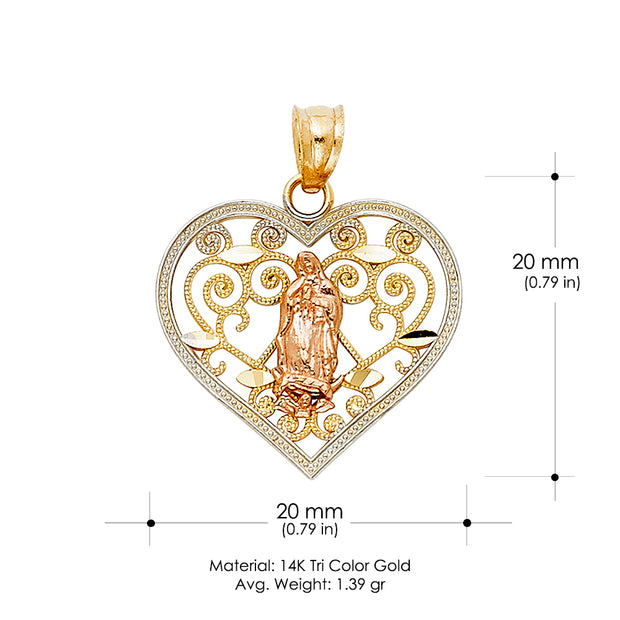 14K Gold Religious Guadalupe Charm Pendant