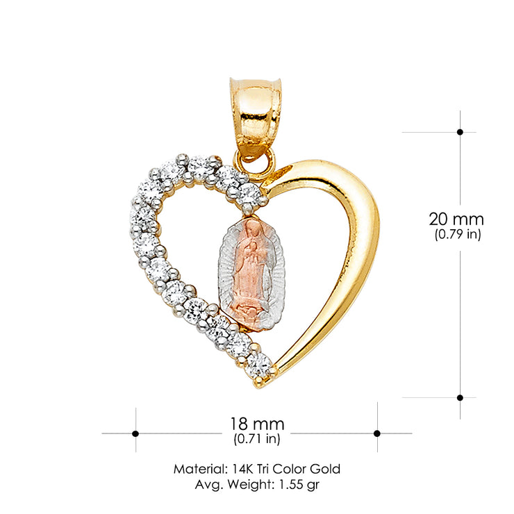 14K Gold Guadalupe CZ Pendant with 2.3mm Hollow Cuban Chain