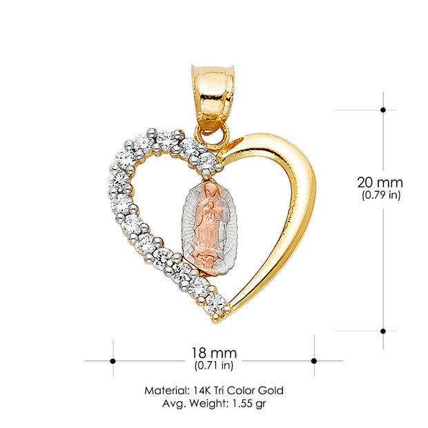 14K Gold Religious Guadalupe CZ Charm Pendant