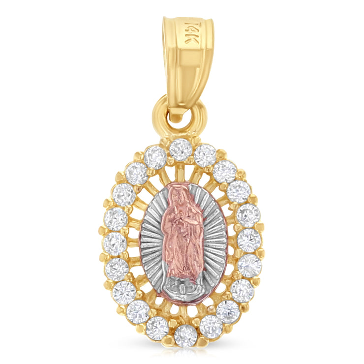 14K Gold Guadalupe CZ Pendant with 1.5mm Valentino Chain