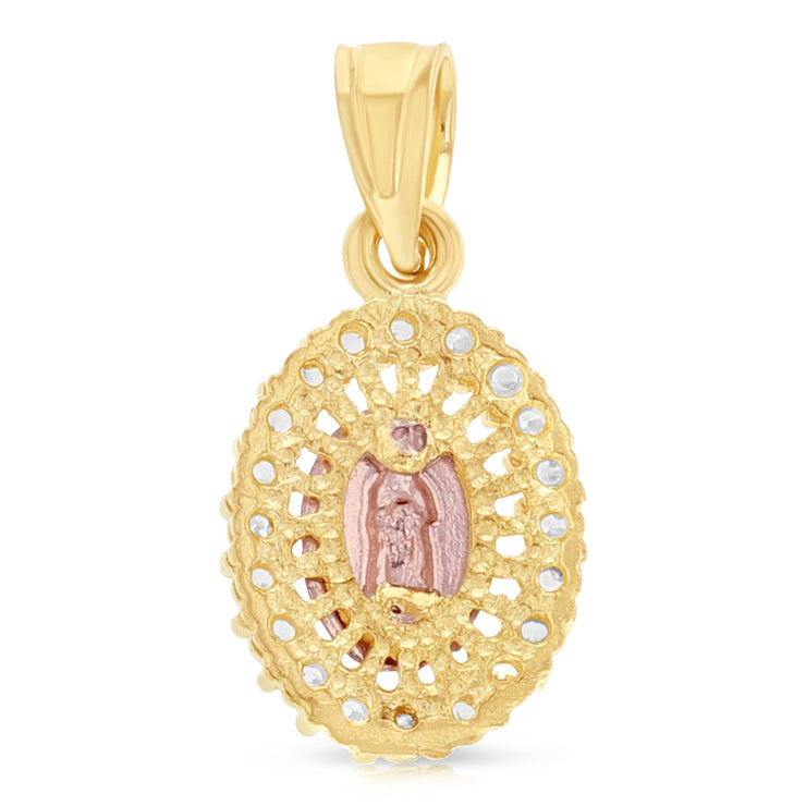 14K Gold Religious Guadalupe CZ Charm Pendant with 0.8mm Box Chain Necklace