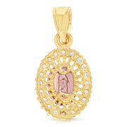 14K Gold Religious Guadalupe CZ Charm Pendant
