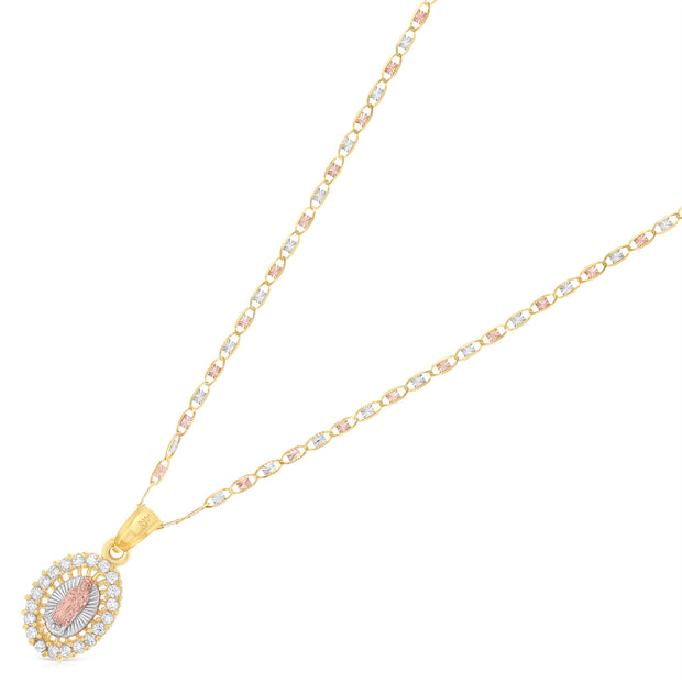 14K Gold Guadalupe CZ Pendant with 1.5mm Valentino Chain