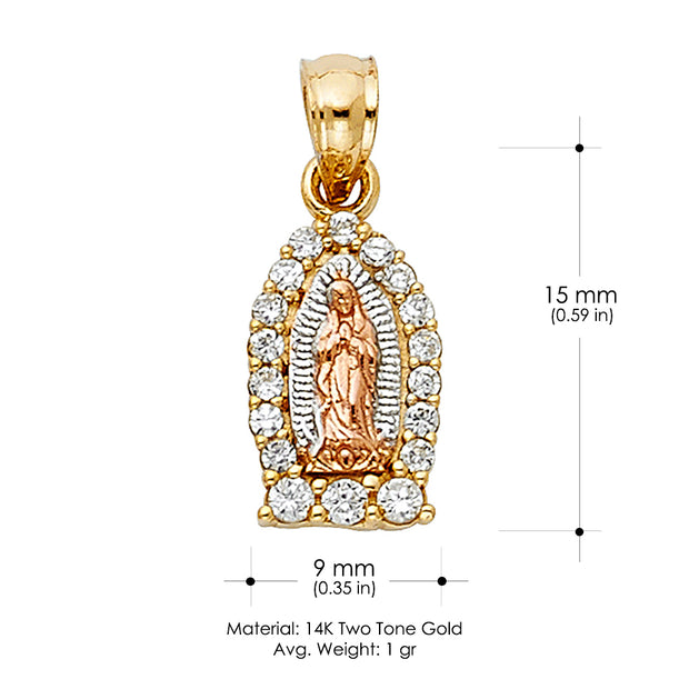 14K Gold Guadalupe CZ Pendant with 1.6mm Figaro 3+1 Chain