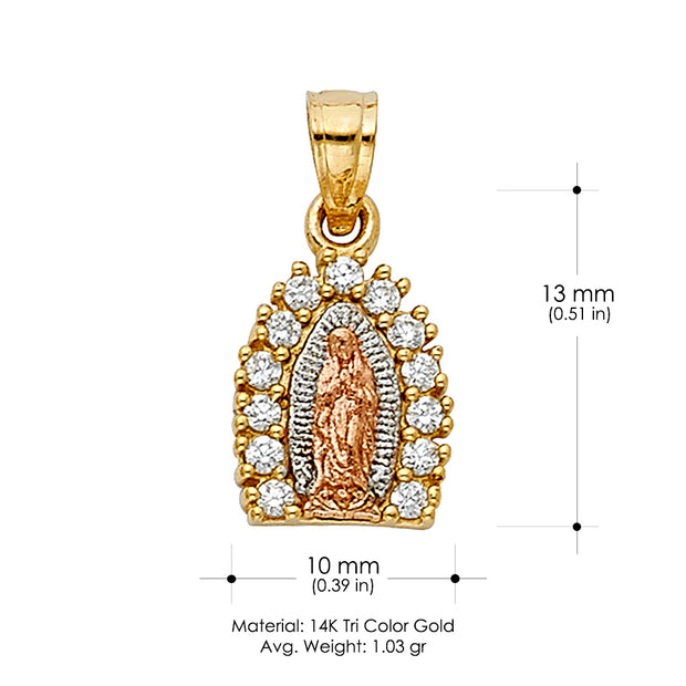 14K Gold Guadalupe CZ Pendant with 1.5mm Valentino Chain