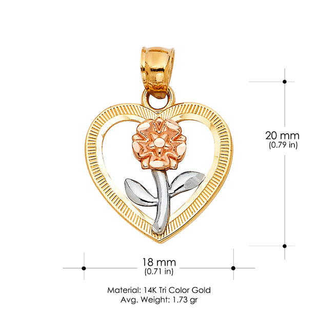 14K Gold Flower in Heart Charm Pendant