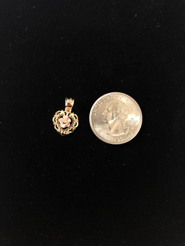 14K Gold Rose Flower Pendant with 1.6mm Figaro 3+1 Chain