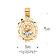 14K Gold Flower Round Pendant with 2.3mm Hollow Cuban Chain