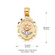 14K Gold Flower Round Charm Pendant with 0.9mm Wheat Chain Necklace