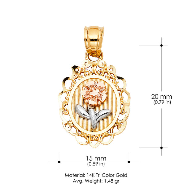 14K Gold Flower Round Charm Pendant with 0.8mm Box Chain Necklace