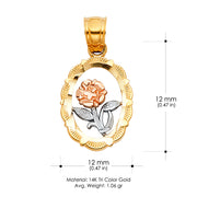 14K Gold Flower Round Charm Pendant