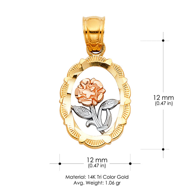 14K Gold Flower Round Charm Pendant