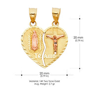 14K Gold Religious Guadalupe Jesus Broken Heart Te Amo Charm Pendant