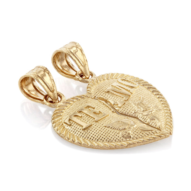 14K Gold Small 'Te Amo' Couple Broken Heart Charm Pendant
